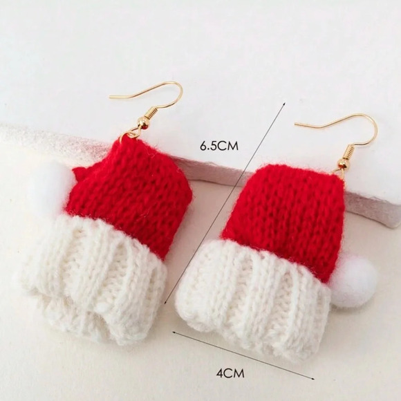 Fashion Handmade Knitted Santa Claus Hat Earrings - Picture 7 of 7